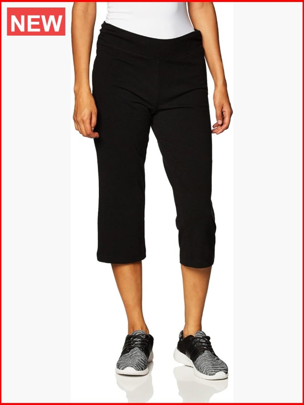 Cotton Blend Slim Fit Yoga Crop Pants with Shirred Waist